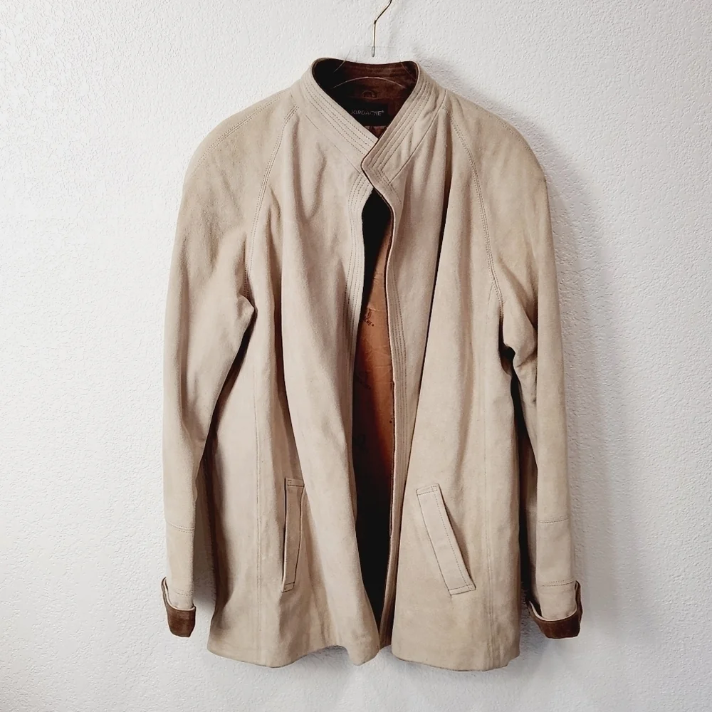 JORDACHE 90’s Beige Suede Open Front Stand Up Colar Jacket Size: L